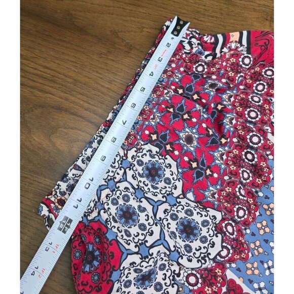 Red Blue Boho Elastic Waist Skirt S 100% Polyester Made In USA - Picture 13 of 13